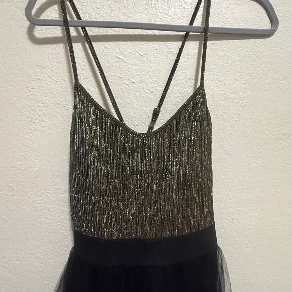 Charlotte‎ Russe Gold Metallic Tulle Skirt Party Dress Womens Large Black Gold - Picture 4 of 12